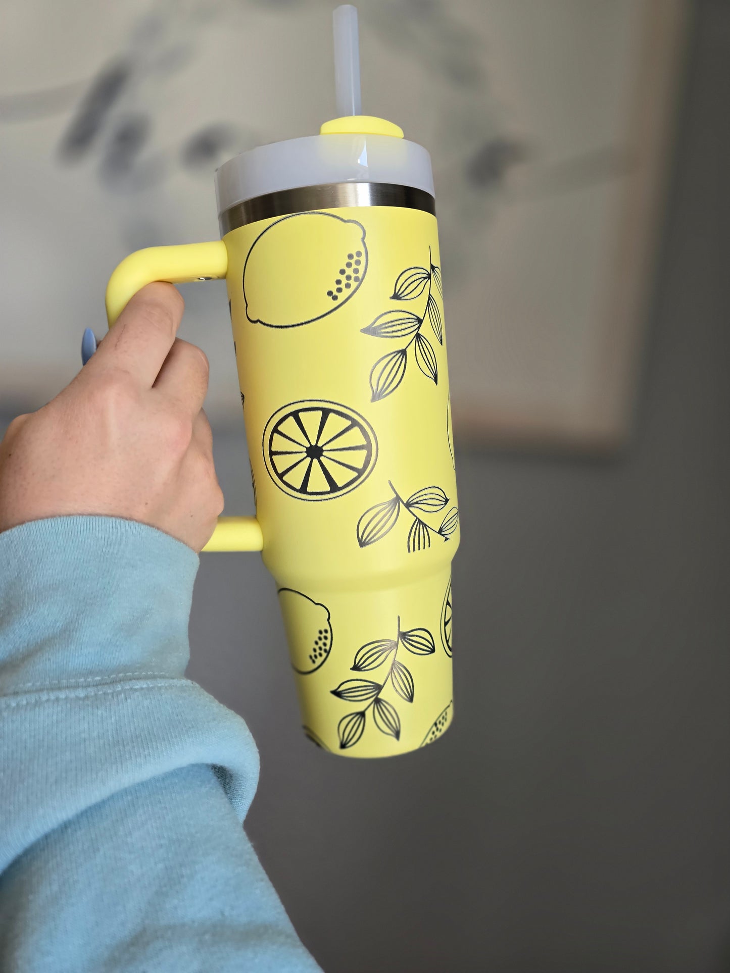 Engraved Lemon 40oz or 30oz Stanley Tumbler | Summer or Spring themed Stanley | Pomelo 40oz or 30oz Tumbler | Green Tumbler Boot Option