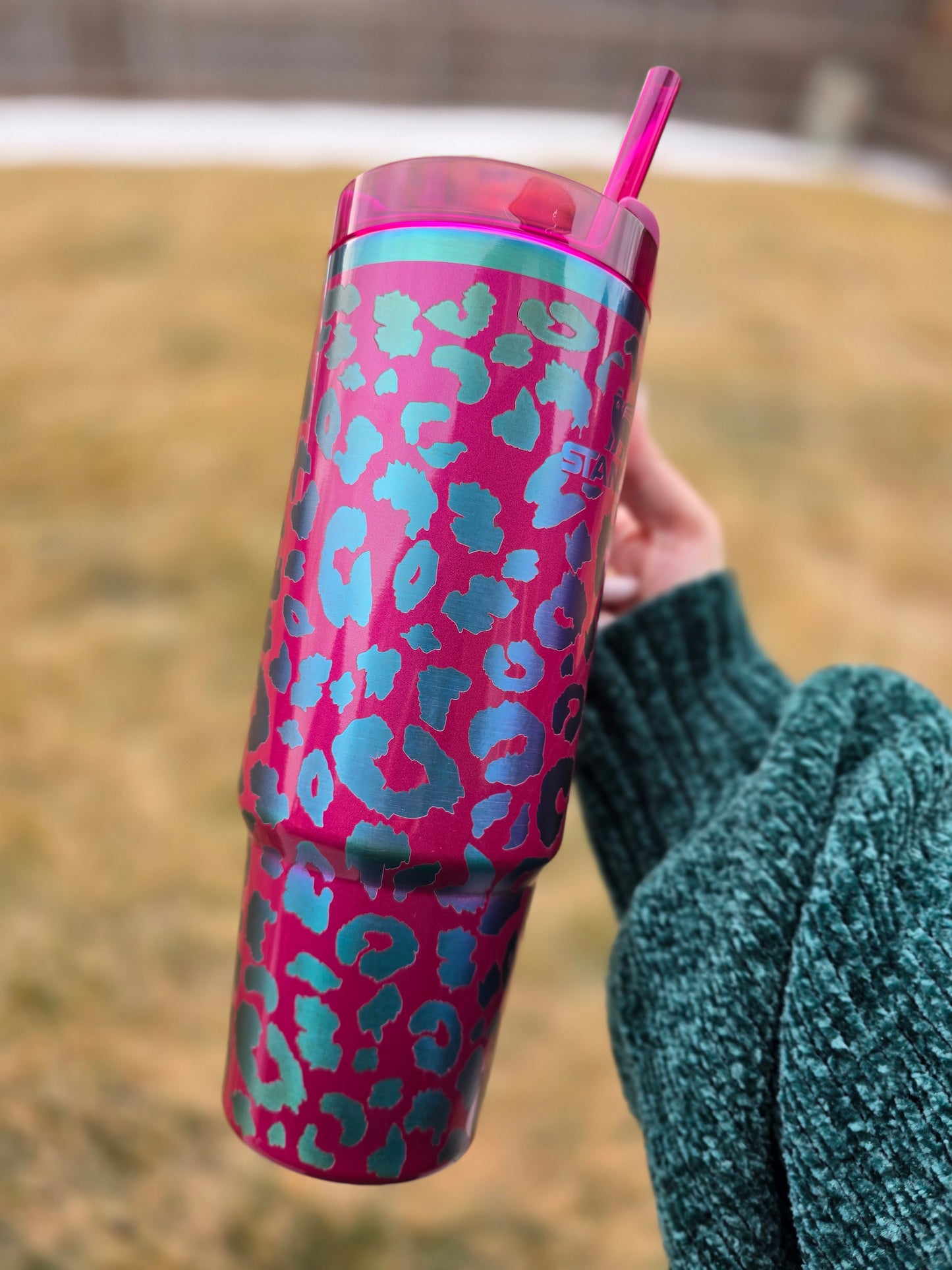 Colorful Leopard Print Engraved 40oz or 30oz Stanley Tumbler | Limited Edition Berry Valentines Day | Rainbow and Pink Tumbler | Gift Idea
