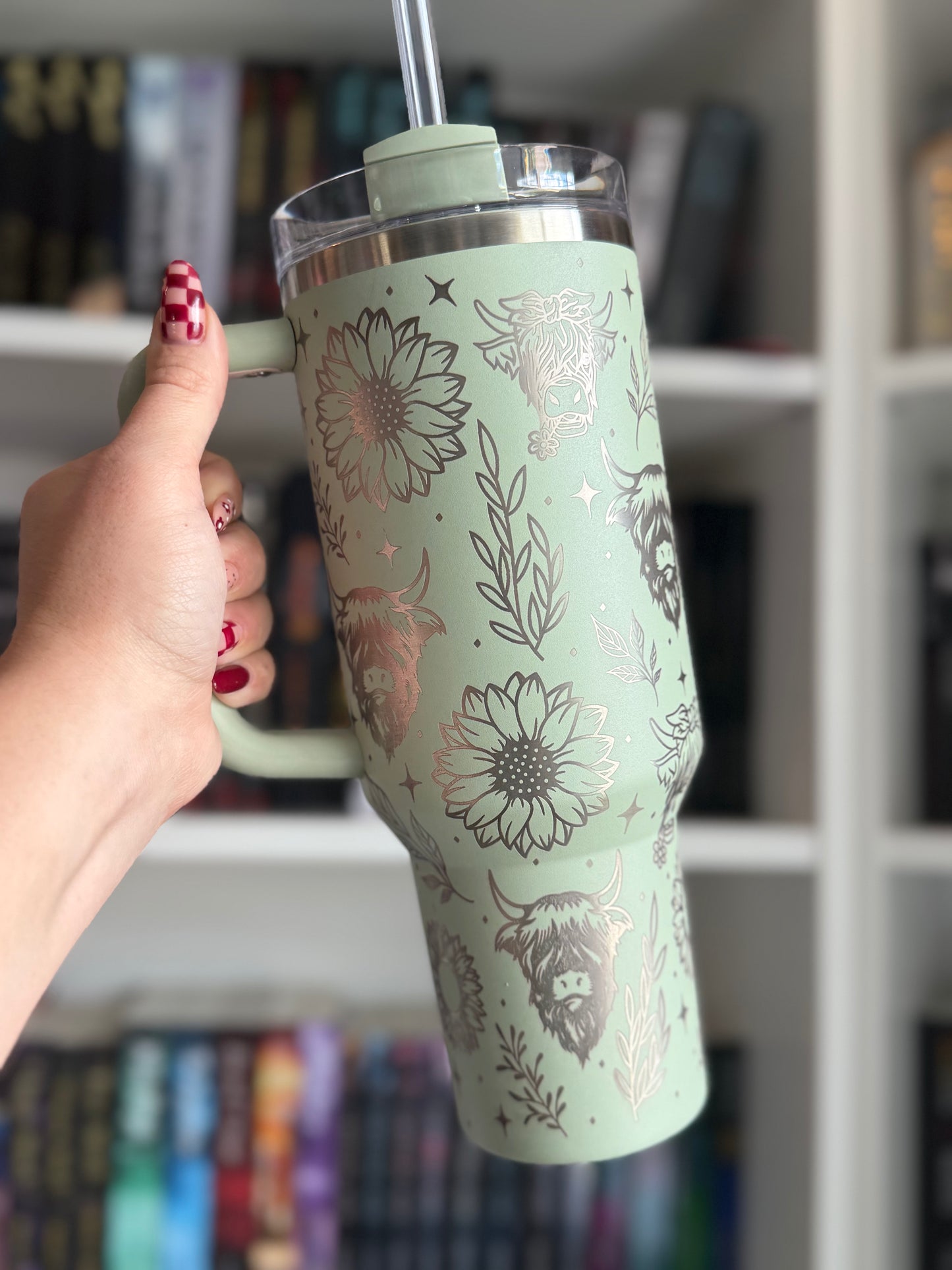 Engraved Highland Cow + Sunflowers 40/30oz Stanley Tumbler | Southern Stanley | 40oz or 30oz Lichen Tumbler and option to Personalize