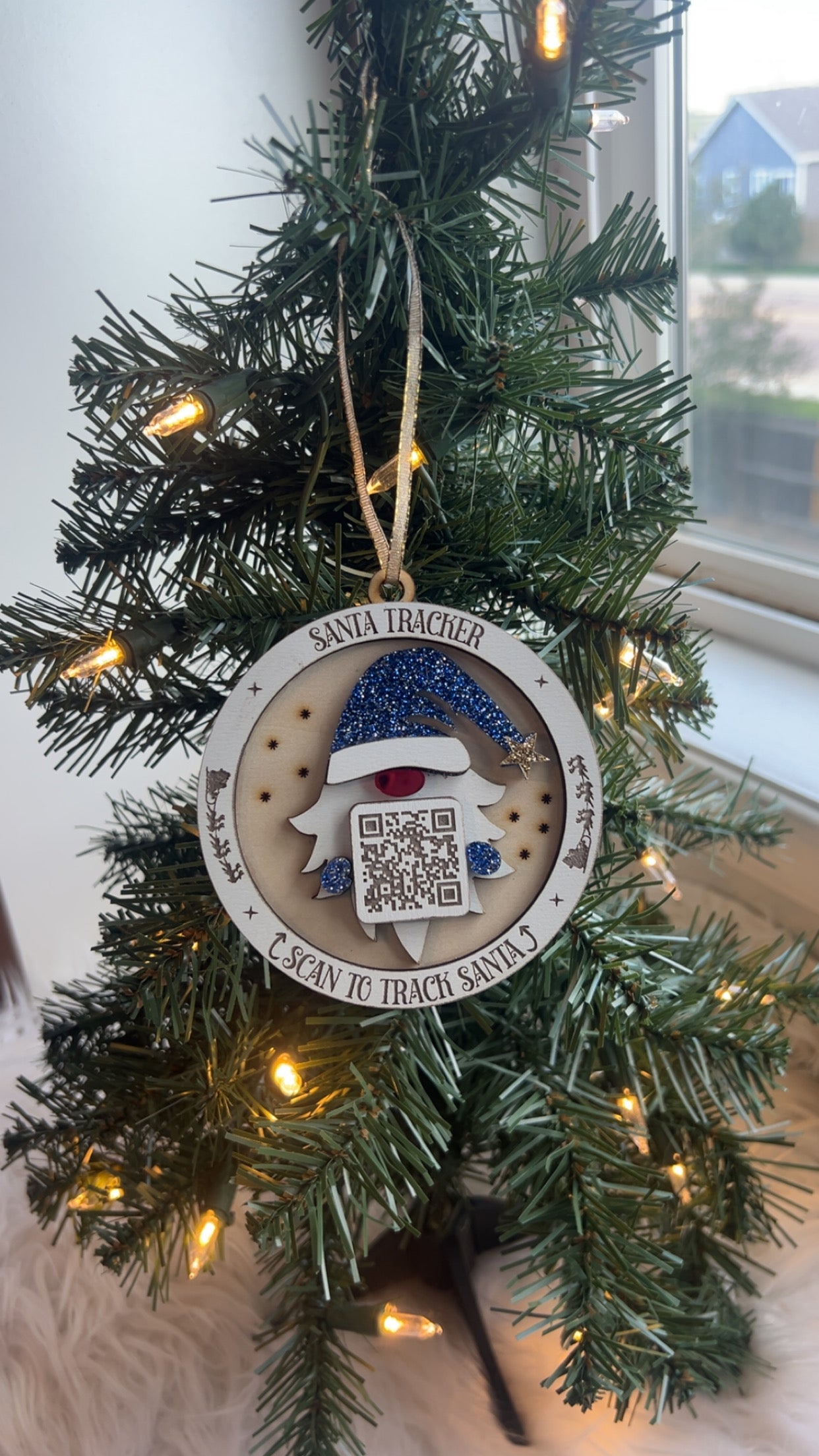 Scannable Santa Tracker Ornament | QR Code Scans for NORAD Santa Tracker Website | Red or Silver Glitter | Family Tradition Christmas Gift