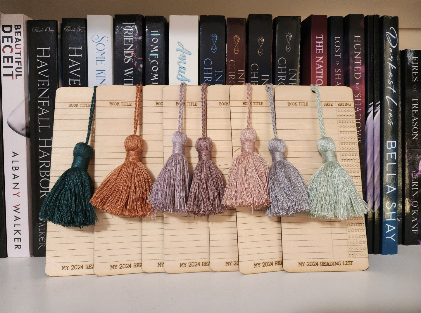 2025 Wooden Bookmark Reading Tracker with Choice of Tassel Color | Fillable Bookmark w/ 26 spaces | Bookish Reader Gift | Fun Idea for Book Club
