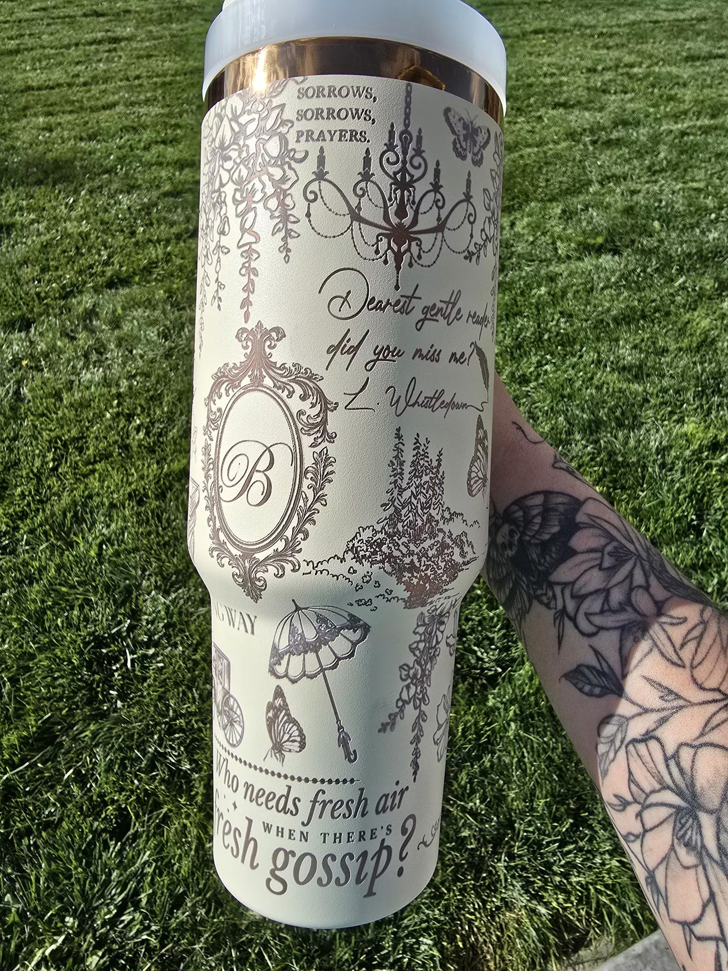 Bridgeton 40oz Tumbler | Cream and Copper or Gold underneath non-branded tumbler | 40oz Tumbler w/ unique Full Wrap Design | Gift Ideas