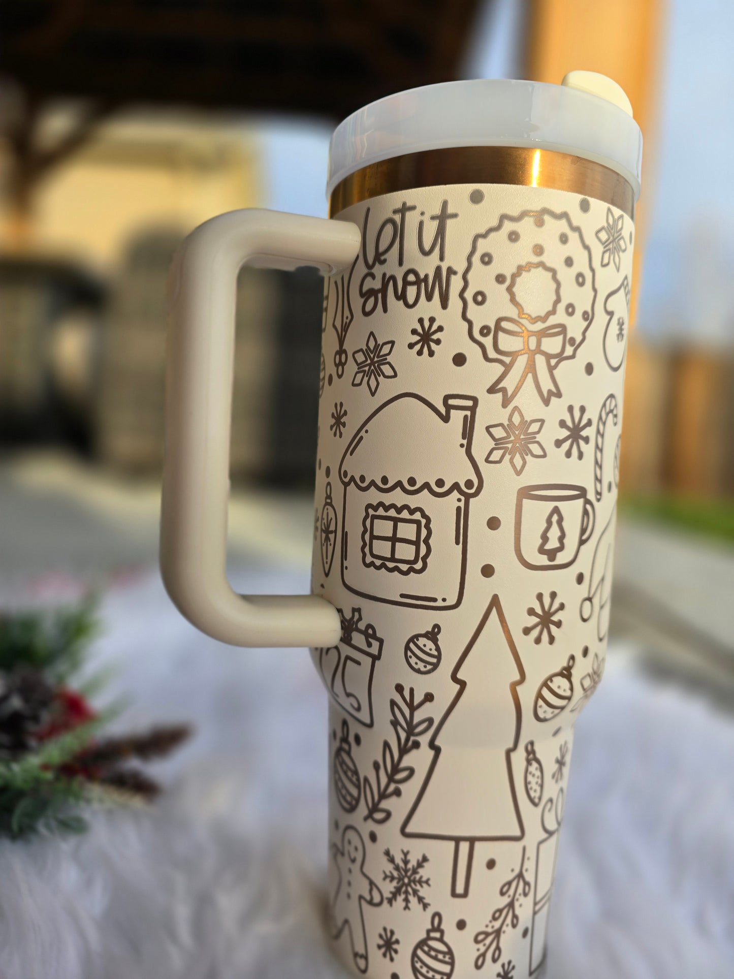 Engraved Holiday Medley Mouse 40oz Tumbler | Winter and Christmas Tumbler | Cream & Copper Tumbler | Gift Ideas | Holiday Gifts for Her
