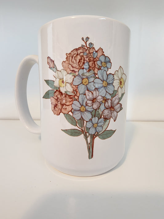 Personalized Birth Month Floral 16oz Frosted Glass | Iced Coffee Glass | Glass with Lid and Straw | Custom Bouquet | Mother Christmas Gift