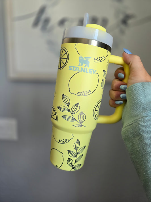 Engraved Lemon 40oz or 30oz Stanley Tumbler | Summer or Spring themed Stanley | Pomelo 40oz or 30oz Tumbler | Green Tumbler Boot Option