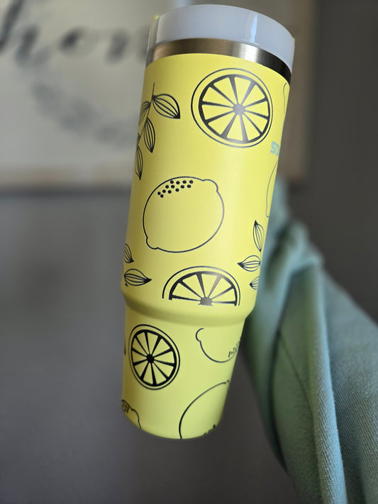 Engraved Lemon 40oz or 30oz Stanley Tumbler | Summer or Spring themed Stanley | Pomelo 40oz or 30oz Tumbler | Green Tumbler Boot Option