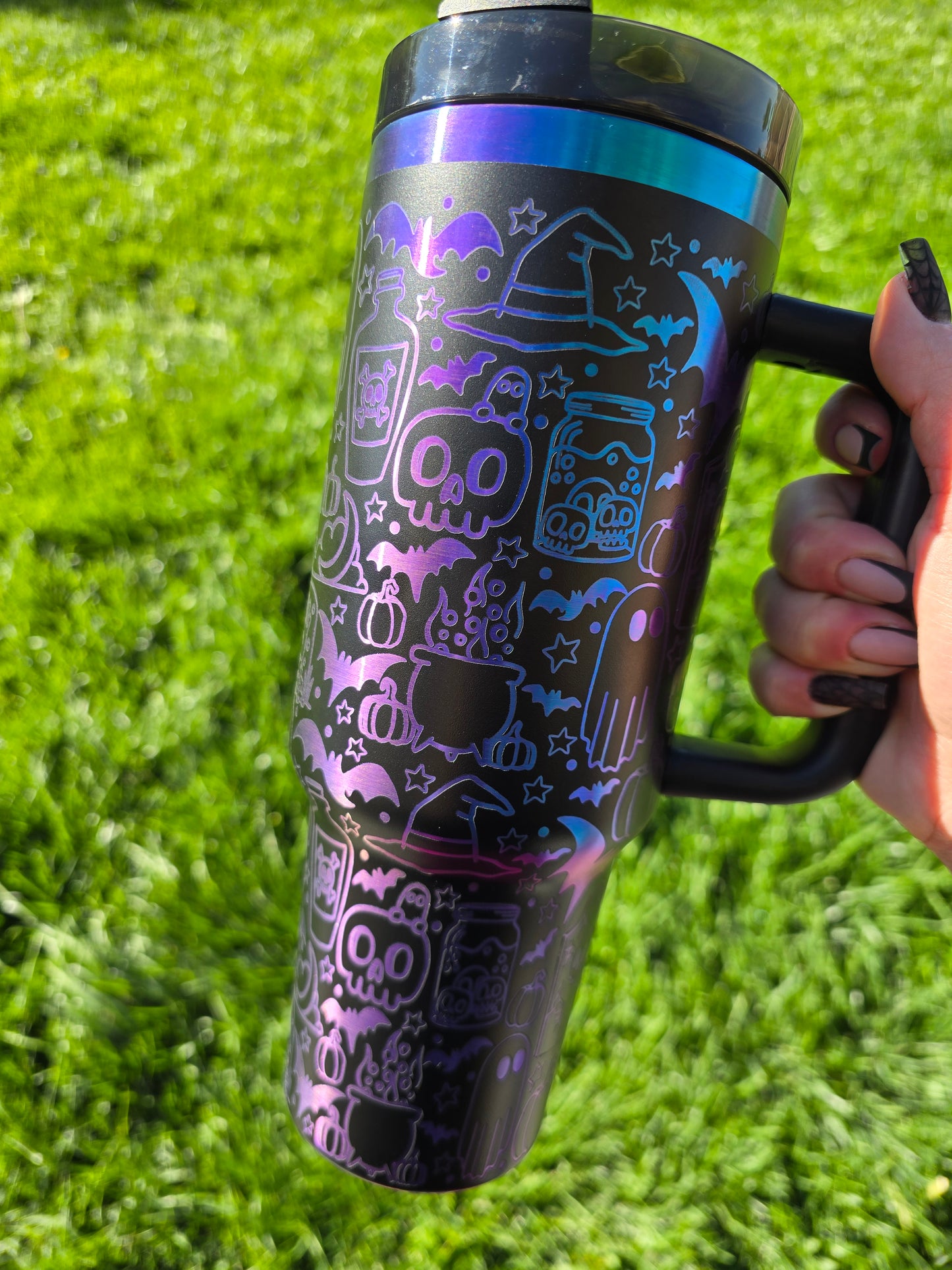 Engraved Halloween Medley Colorful 40oz Non-branded Tumbler | Halloween Themed | Black with Chroma color underneath 40oz Tumbler | Kids Cups