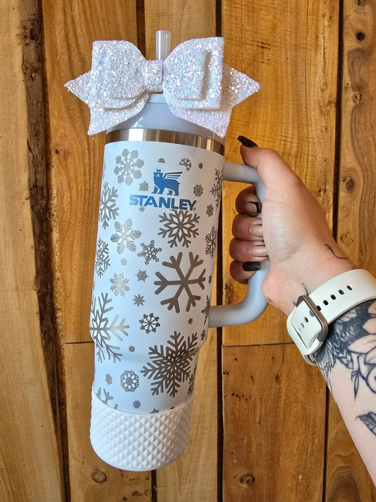 Engraved Snowflakes 40/30oz Stanley Tumbler | Winter Tumbler | 40oz or 30oz Indigo or Glacier Tumbler | Gift Ideas | Holiday Gifts for Her