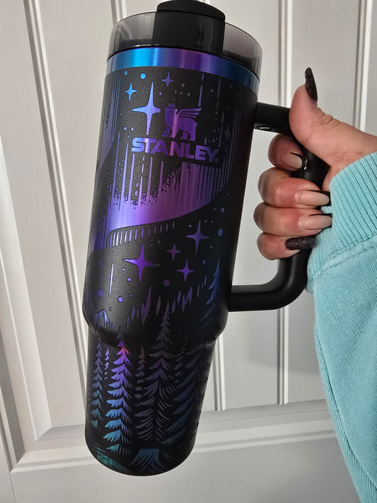 Engraved Northern Lights 40/30oz Stanley Tumbler | Winter and Holiday Tumbler | Black Chroma Tumbler | Gift Ideas | Holiday Gifts for Them