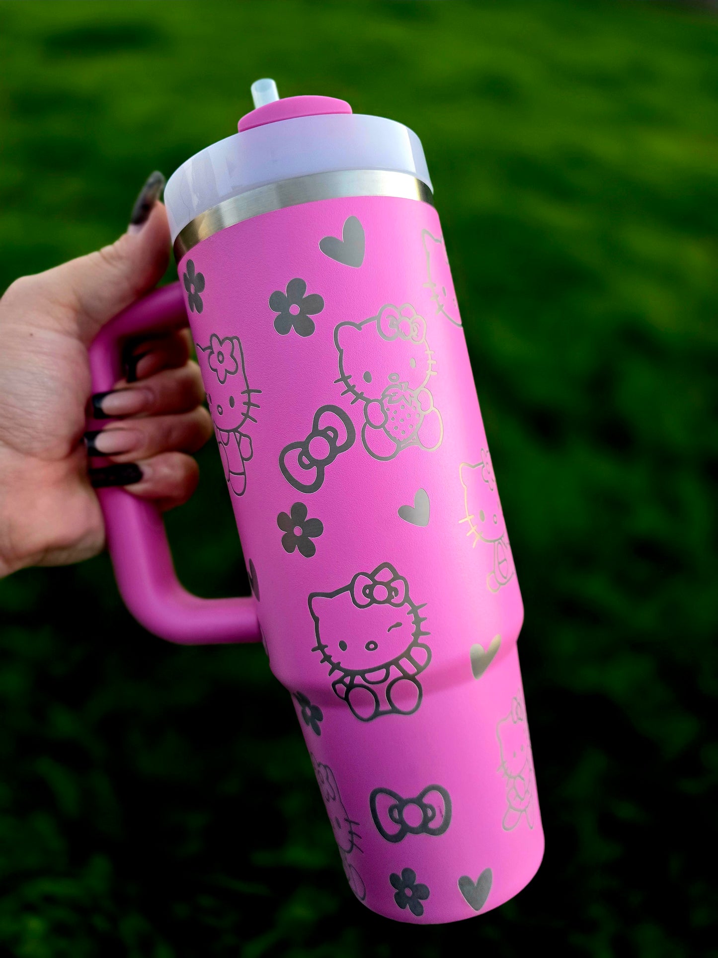 Engraved Kitten and Bows 40/30oz Stanley Tumbler | Cute Tumbler | Lilac and Peony 40/30oz Tumbler | Gift Ideas | Holiday Gifts