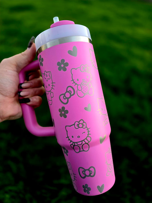 Engraved Kitten and Bows 40/30oz Stanley Tumbler | Cute Tumbler | Lilac and Peony 40/30oz Tumbler | Gift Ideas | Holiday Gifts