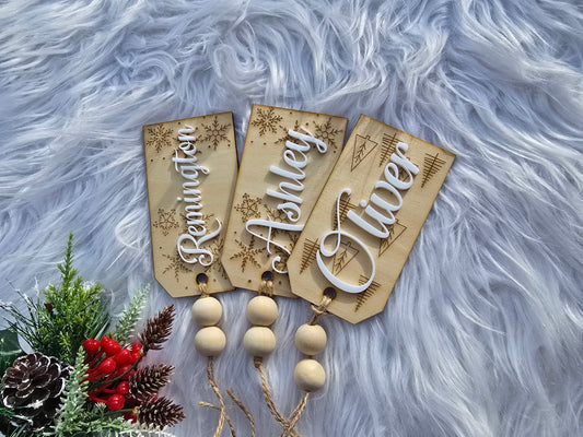 Personalized Engraved Wooden Gift Tag | Wooden Gift Tags | Personalized Christmas Stocking Tags | Wood Gift Tag for and Holidays