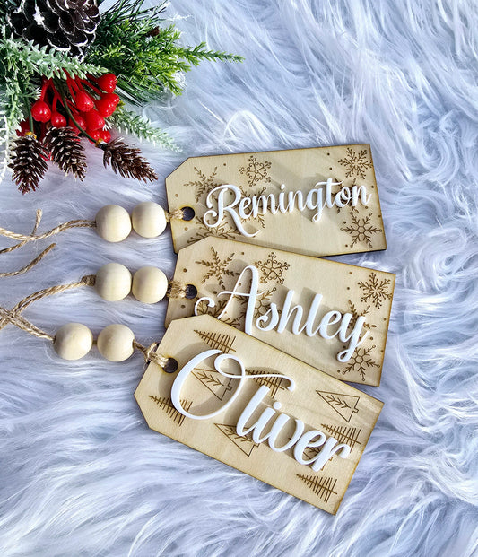 Personalized Engraved Wooden Gift Tag | Wooden Gift Tags | Personalized Christmas Stocking Tags | Wood Gift Tag for and Holidays