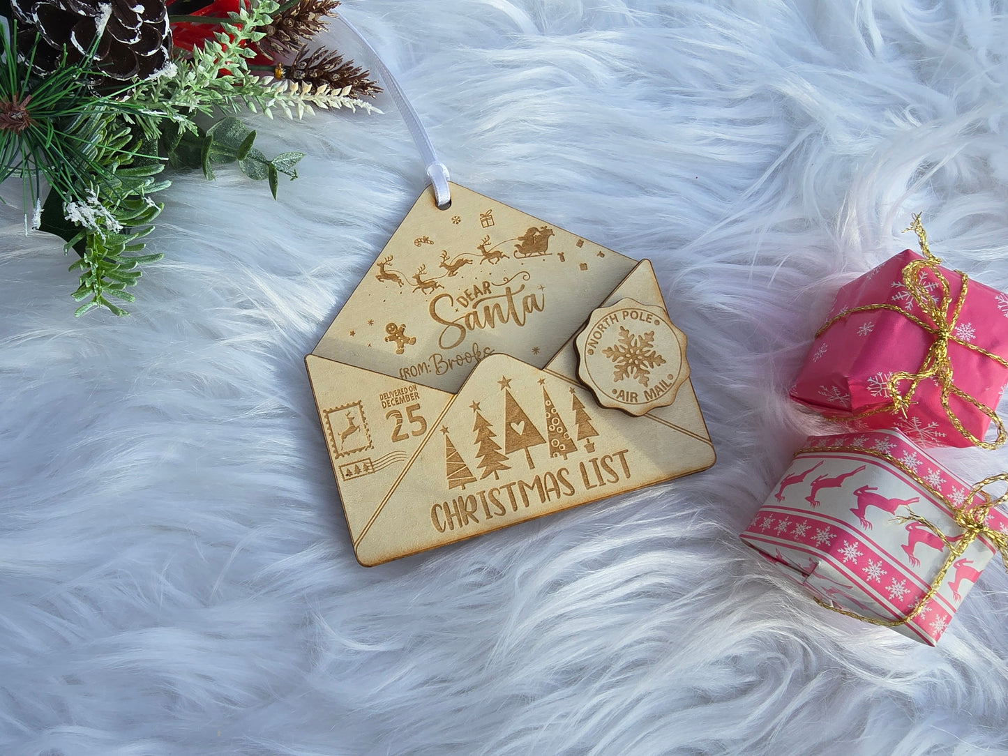 Personalized Engraved Wooden Santa Letter Ornaments | Customized Ornament for Santa Letters | Cute Kids Gifts Family Christmas Tradition