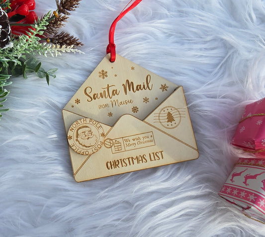 Personalized Engraved Wooden Santa Letter Ornaments | Customized Ornament for Santa Letters | Cute Kids Gifts Family Christmas Tradition