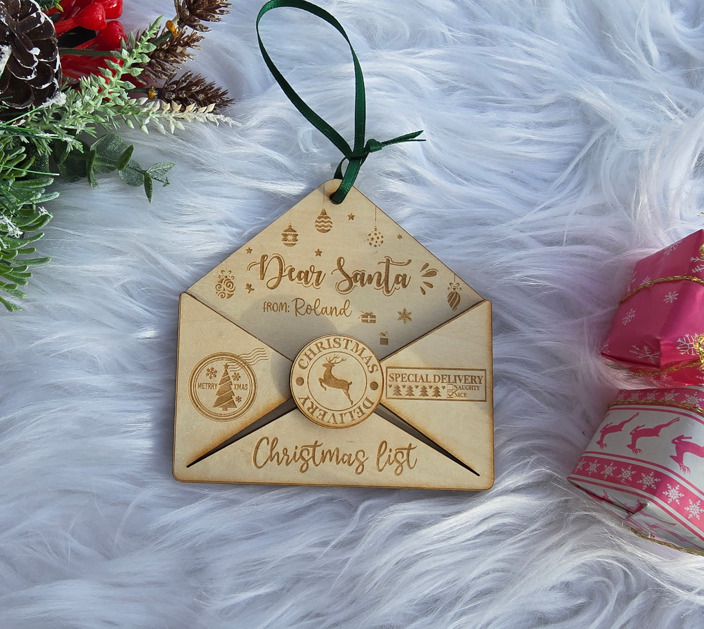 Personalized Engraved Wooden Santa Letter Ornaments | Customized Ornament for Santa Letters | Cute Kids Gifts Family Christmas Tradition