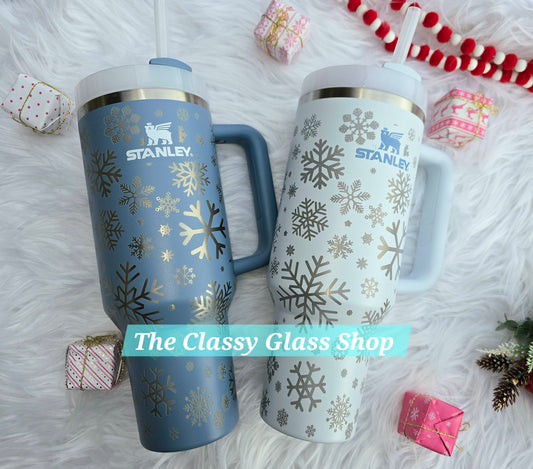 Engraved Snowflakes 40/30oz Stanley Tumbler | Winter Tumbler | 40oz or 30oz Indigo or Glacier Tumbler | Gift Ideas | Holiday Gifts for Her