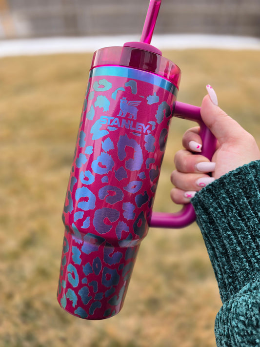 Colorful Leopard Print Engraved 40oz or 30oz Stanley Tumbler | Limited Edition Berry Valentines Day | Rainbow and Pink Tumbler | Gift Idea