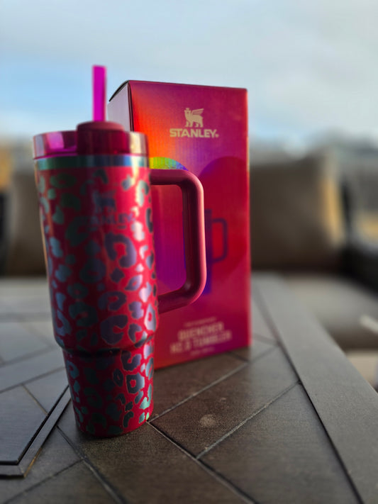 Colorful Leopard Print Engraved 40oz or 30oz Stanley Tumbler | Limited Edition Berry Valentines Day | Rainbow and Pink Tumbler | Gift Idea