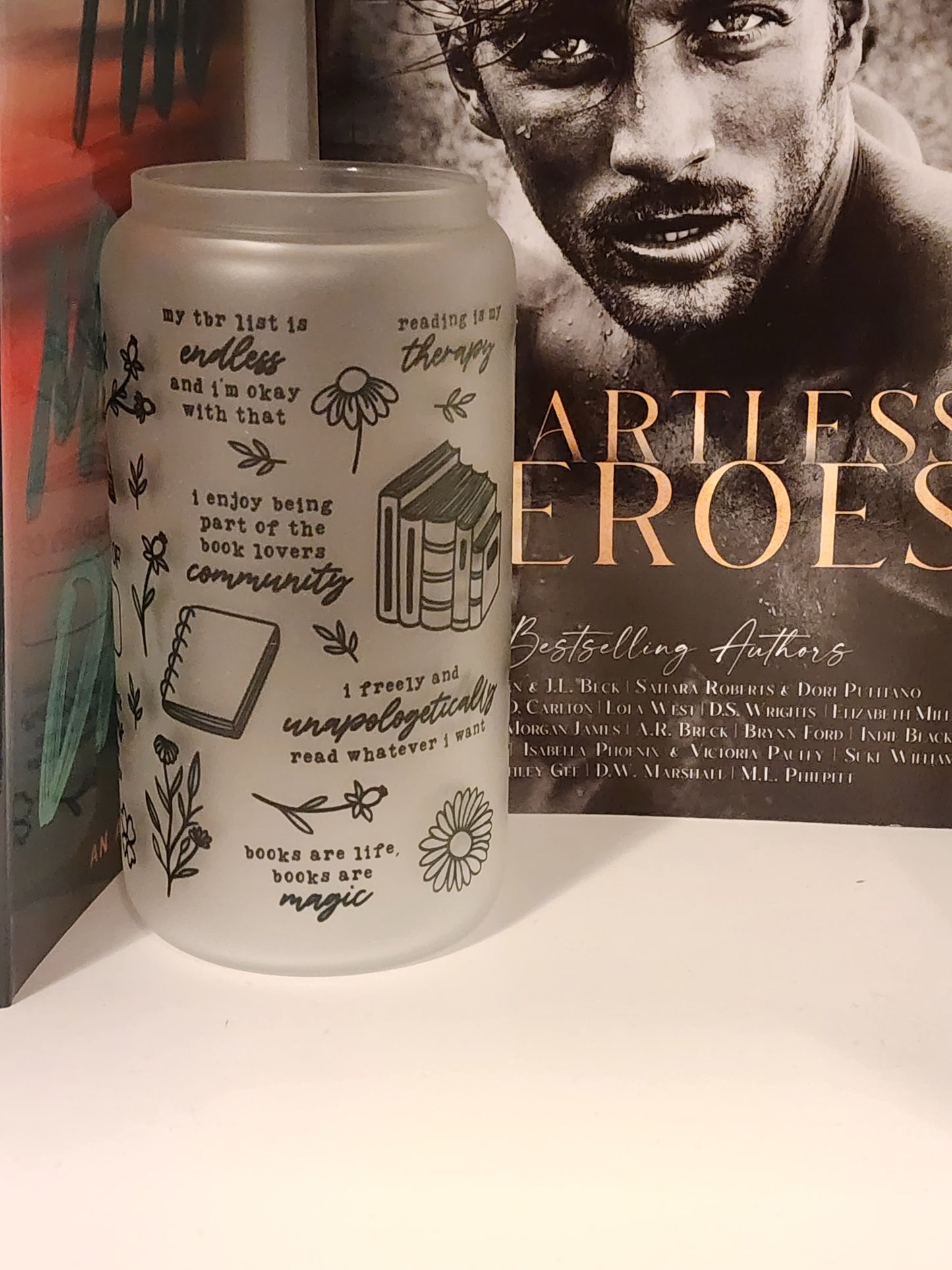 Personalized "From the Library of" Frosted 16oz Glass with Lid and Straw | Iced Coffee Glass | Coffee Lover Bookish  Gifts | Book Lover