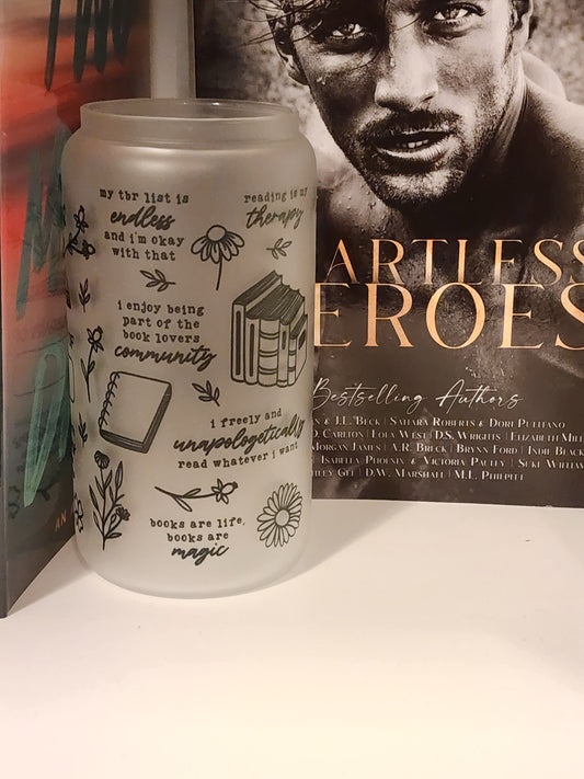Personalized "From the Library of" Frosted 16oz Glass with Lid and Straw | Iced Coffee Glass | Coffee Lover Bookish  Gifts | Book Lover