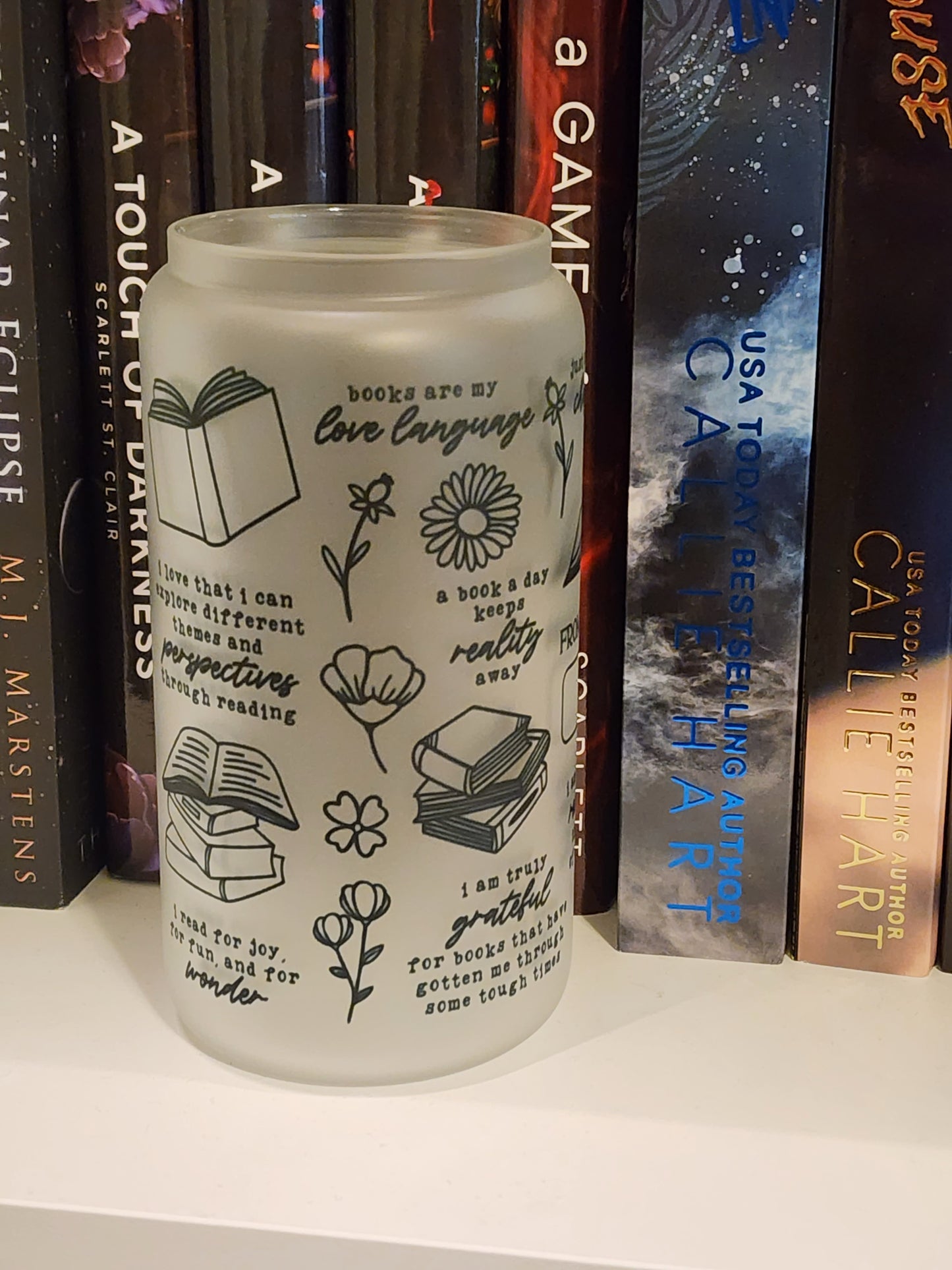 Personalized "From the Library of" Frosted 16oz Glass with Lid and Straw | Iced Coffee Glass | Coffee Lover Bookish  Gifts | Book Lover