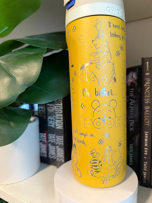 Engraved Winnie The Pooh 24oz Owala Water Bottle | Free Sip and Spill Proof | Special Edition tumbler | Fits Most Car Cup Holders | Pooh