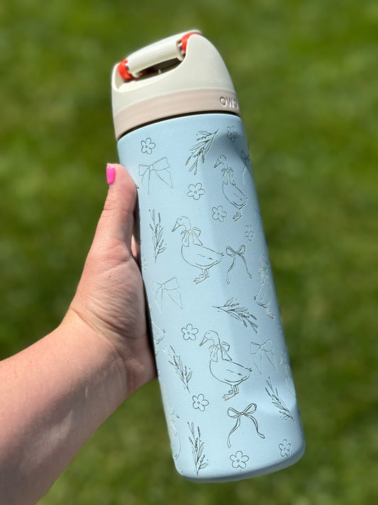 Engraved Goose & Bows 24oz Owala Water Bottle | Free Sip and Spill Proof | Special Edition tumbler | Fits Most Car Cup Holders | Dainty Line