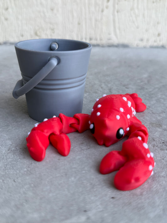 Lobster & Bucket | Very Articulating Lobster with a Bucket | 3D Printed Cute Fidget Toy | Stocking Stuffer and Fidget Toy Gift Ideas