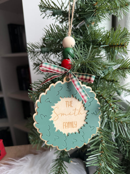 Family Christmas Ornament with Ribbon | Simple Family Gift Idea for Newlyweds and Others | Christmas and Holiday Tree Decoration with Name