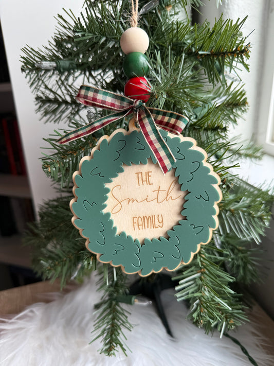 Family Christmas Ornament with Ribbon | Simple Family Gift Idea for Newlyweds and Others | Christmas and Holiday Tree Decoration with Name