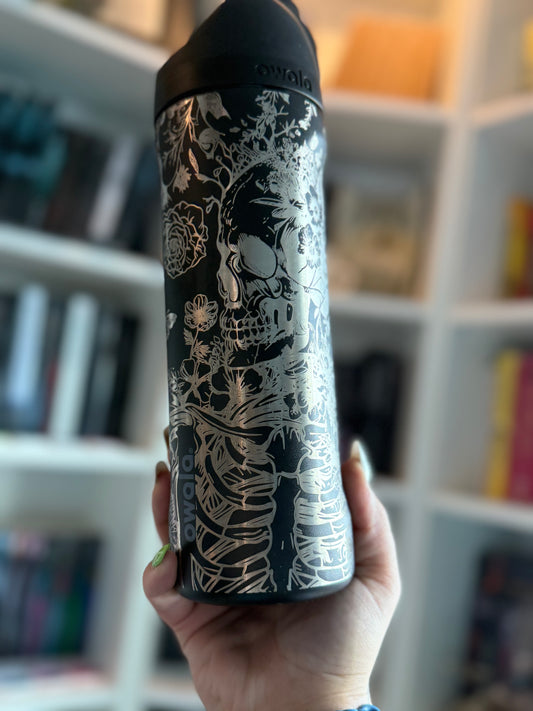 Skull and Floral Engraved 24oz Black Owala | edgy detailed engraving perfect gift idea for birthdays and holidays