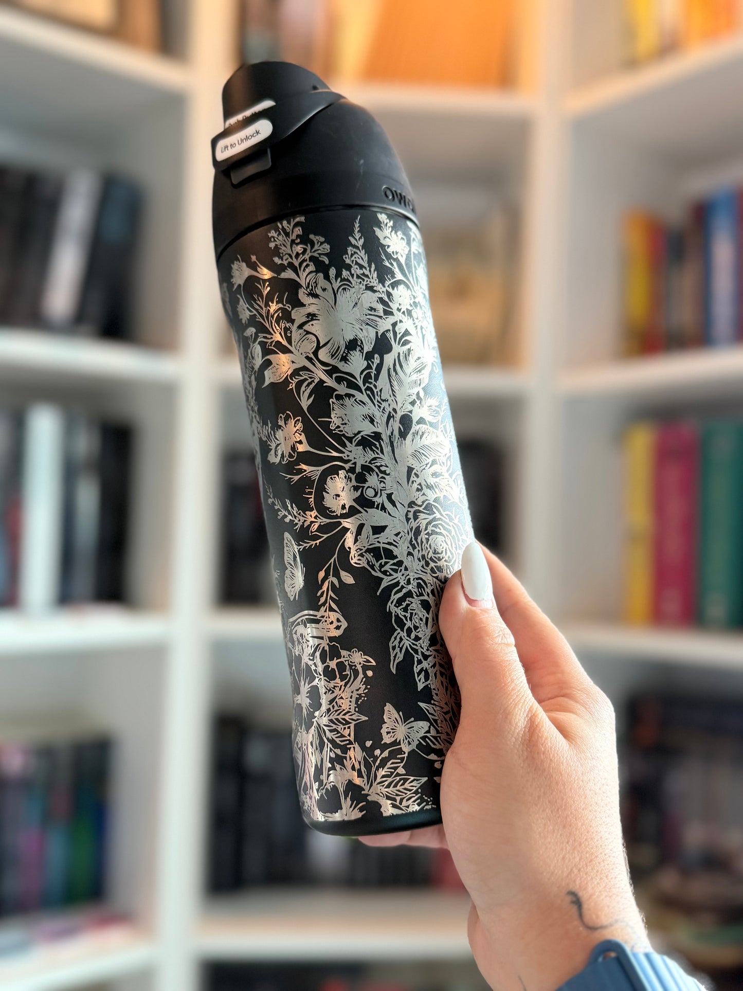 Skull and Floral Engraved 24oz Black Owala | edgy detailed engraving perfect gift idea for birthdays and holidays