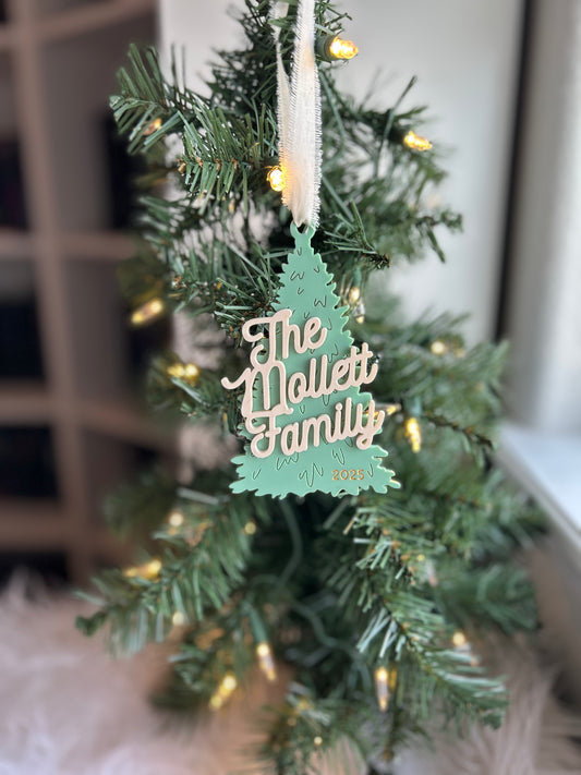 Customized family vintage looking holiday ornament with year and last name | Family Christmas Ornament | Gift Ideas for newly married