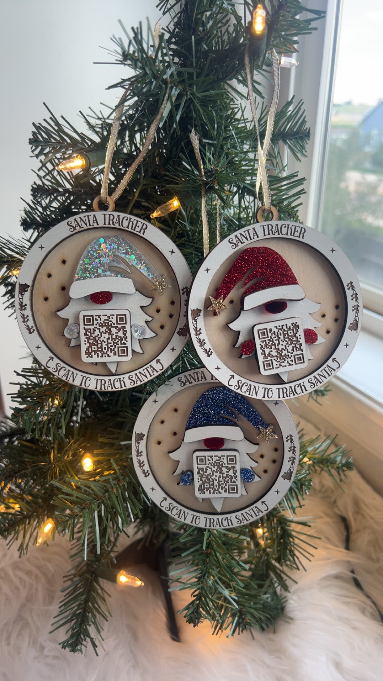 Scannable Santa Tracker Ornament | QR Code Scans for NORAD Santa Tracker Website | Red or Silver Glitter | Family Tradition Christmas Gift