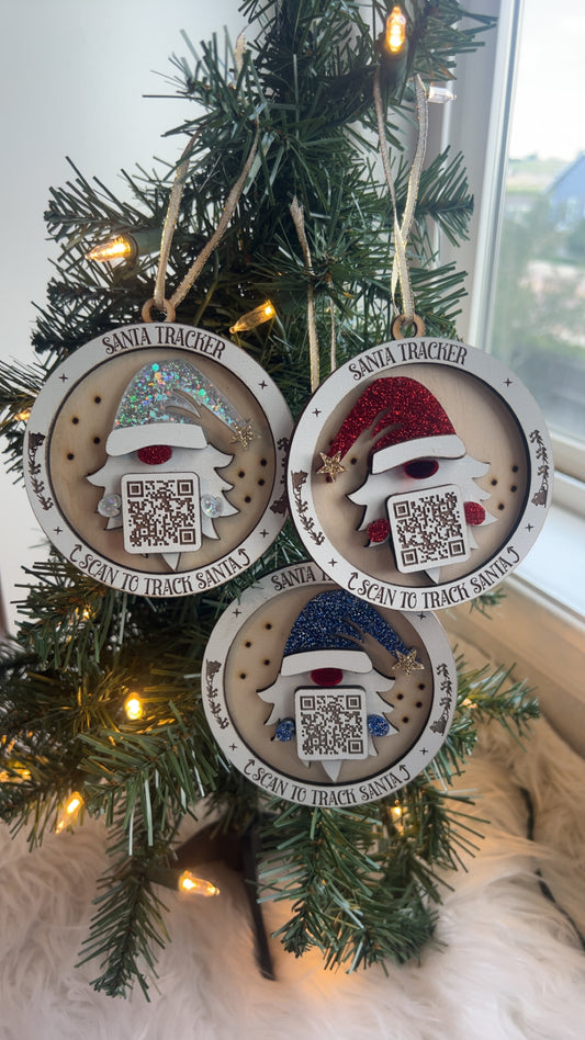 Scannable Santa Tracker Ornament | QR Code Scans for NORAD Santa Tracker Website | Red or Silver Glitter | Family Tradition Christmas Gift