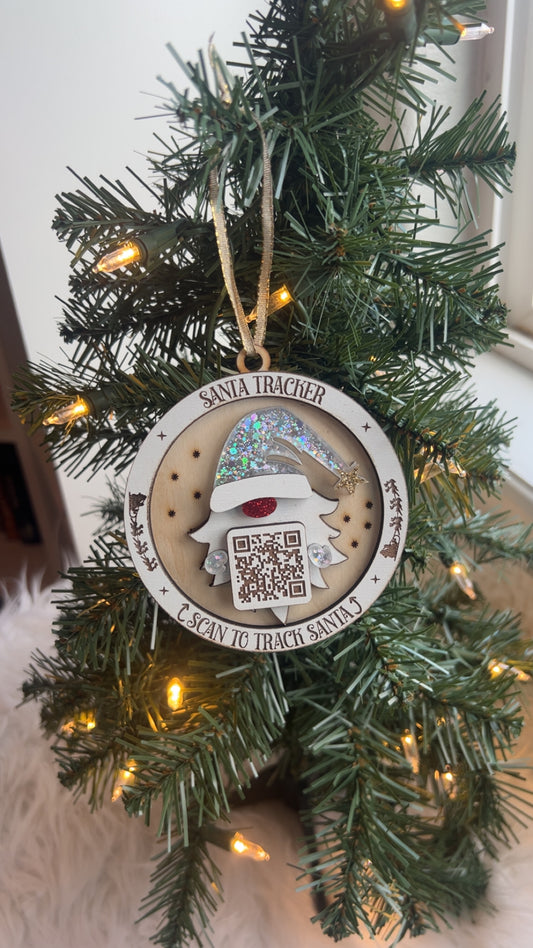 Scannable Santa Tracker Ornament | QR Code Scans for NORAD Santa Tracker Website | Red or Silver Glitter | Family Tradition Christmas Gift