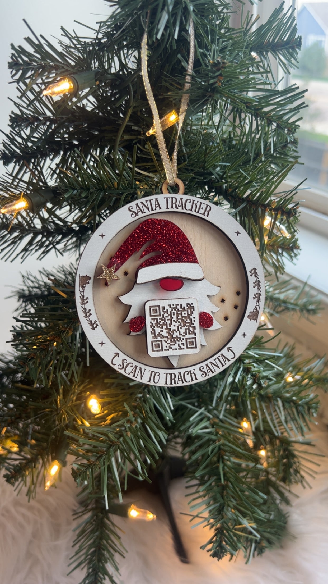 Scannable Santa Tracker Ornament | QR Code Scans for NORAD Santa Tracker Website | Red or Silver Glitter | Family Tradition Christmas Gift