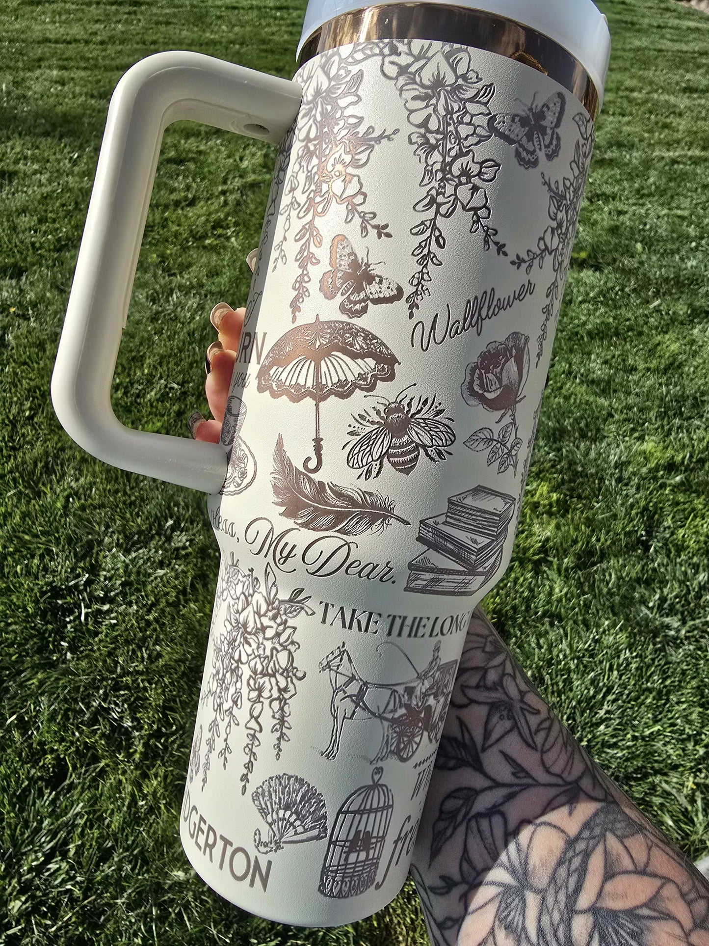 Bridgeton 40oz Tumbler | Cream and Copper or Gold underneath non-branded tumbler | 40oz Tumbler w/ unique Full Wrap Design | Gift Ideas