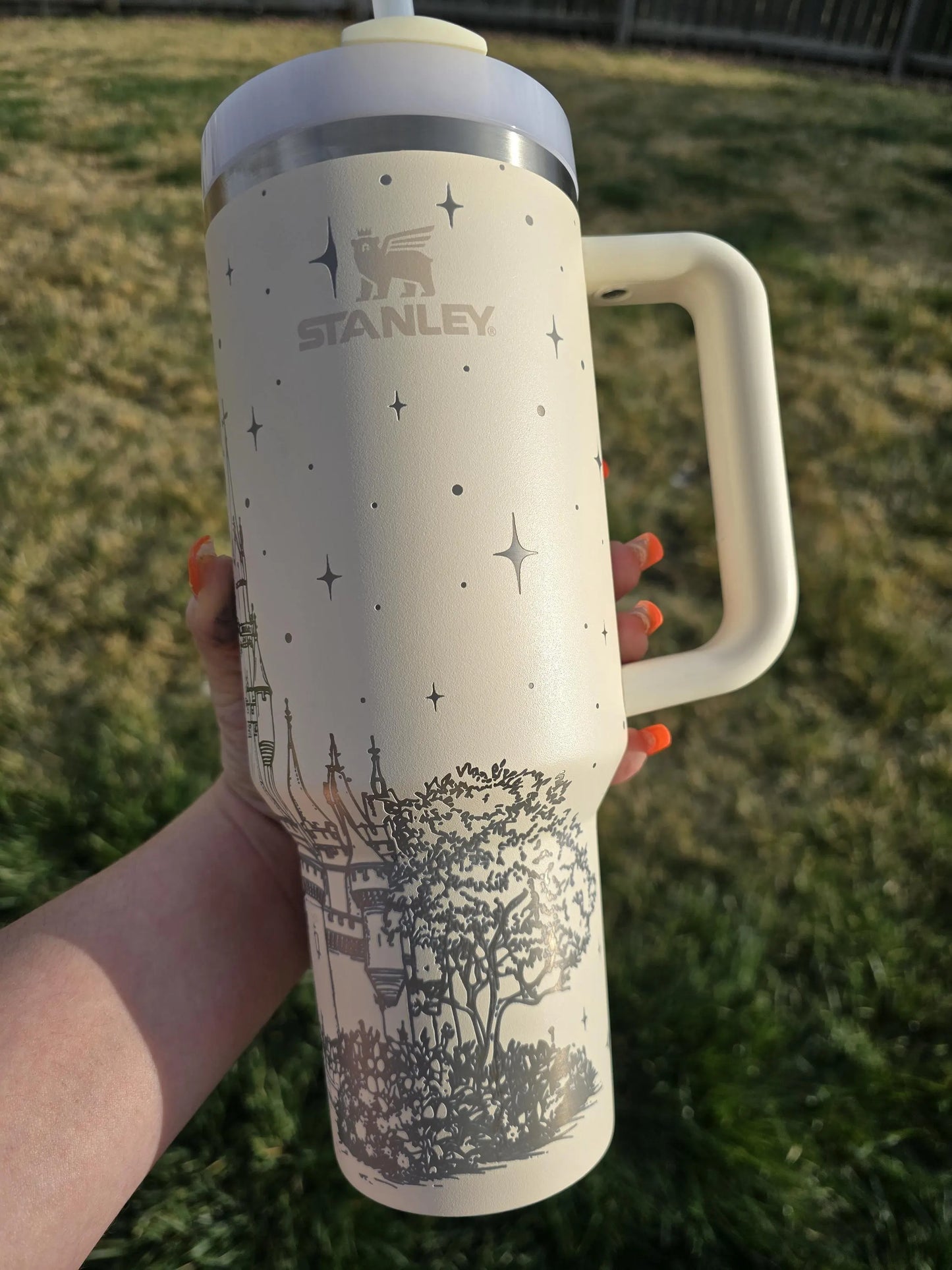 Engraved Cream Fairytale Castle 40oz or 30oz Stanley Tumbler | Magical Stanley Design | Cream 40oz or 30oz Tumbler | Birthday Gift Ideas