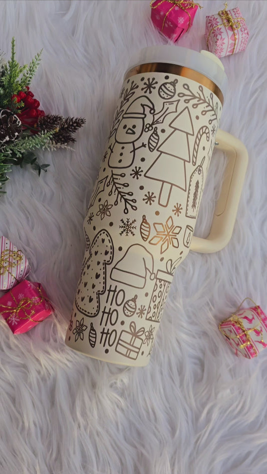 Engraved Holiday Medley Mouse 40oz Tumbler | Winter and Christmas Tumbler | Cream & Copper Tumbler | Gift Ideas | Holiday Gifts for Her