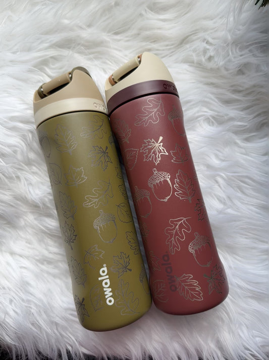 Fall Leaves and Acorns 24oz Limited Edition Colors Engraved Tumbler | Fall Vibes Owala Tumber | Gifts for Self & Birthday Gift Ideas
