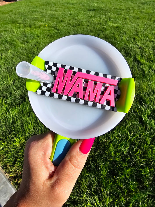 Mama Checkered 40oz/30oz Stanley Topper | Tab Tumbler Accessory | Only for 2.0 Stanley's | Rad Mama Old School Tumbler Tab | Gifts for her