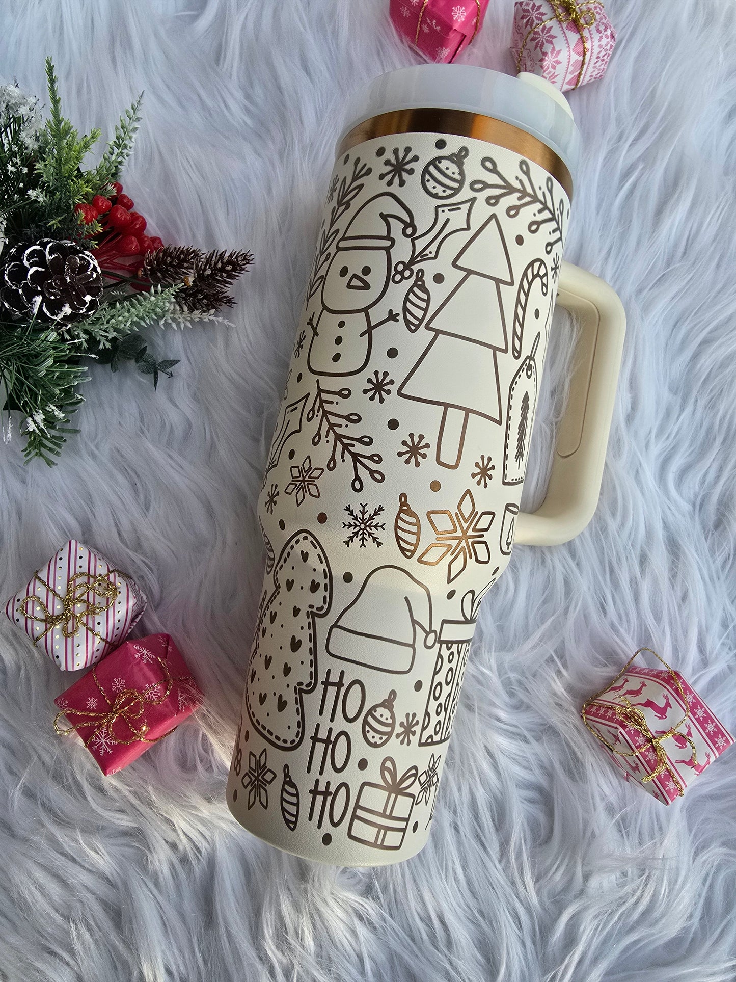 Engraved Holiday Medley Mouse 40oz Tumbler | Winter and Christmas Tumbler | Cream & Copper Tumbler | Gift Ideas | Holiday Gifts for Her