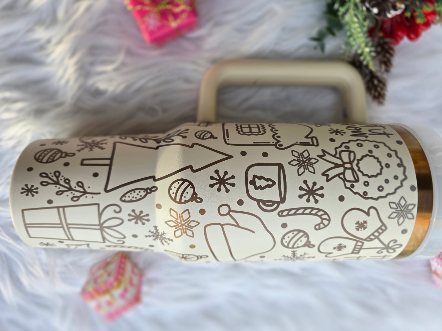 Engraved Holiday Medley Mouse 40oz Tumbler | Winter and Christmas Tumbler | Cream & Copper Tumbler | Gift Ideas | Holiday Gifts for Her