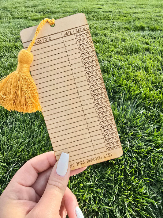 2025 Wooden Bookmark Reading Tracker with Choice of Tassel Color | Fillable Bookmark w/ 26 spaces | Bookish Reader Gift | Fun Idea for Book Club